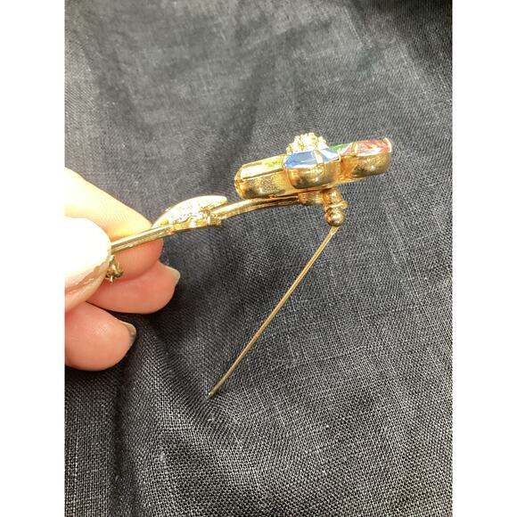 Joan Rivers Gold Vintage Rhinestone Swarovski Crystal Kinetic Pinwheel Brooch - Picture 2 of 3